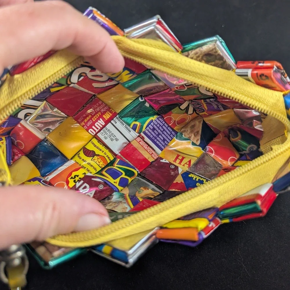 Y2k Woven‎ Candy Wrapper Wristlet Clutch Recycled Snack Bag Handbag Multicolor
